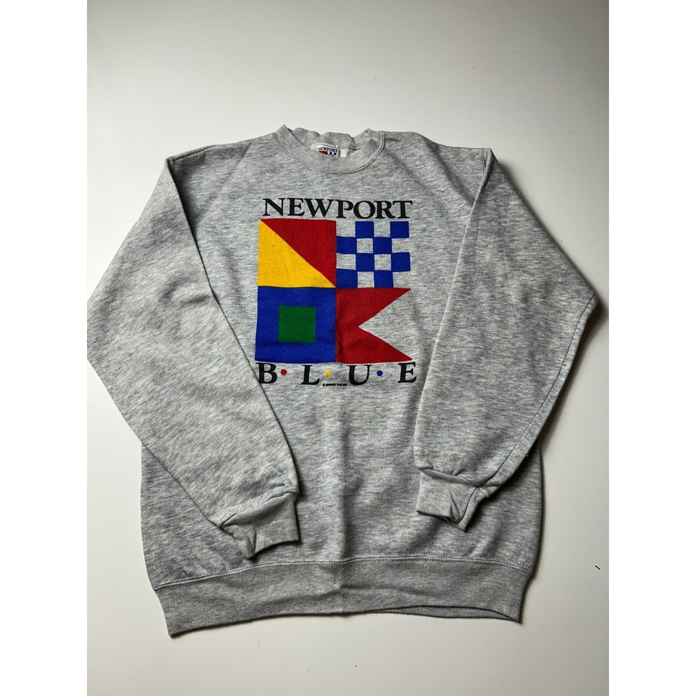 Vintage Newport Blue Sweatshirt XL Grey 90s Nautical Maritime Signal Flags Crew
